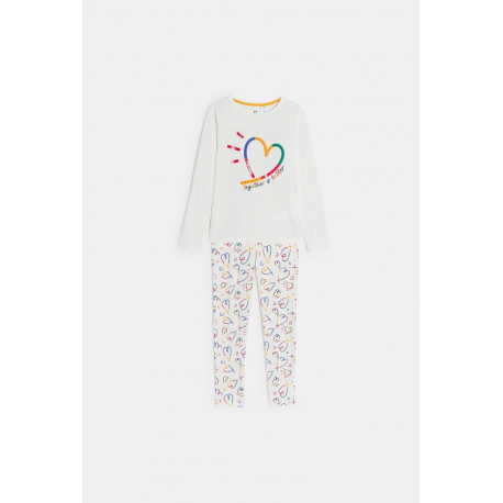 Okaidi Πιτζάμα καρδιά από μακό 2 τεμαχίων λευκή για κορίτσια