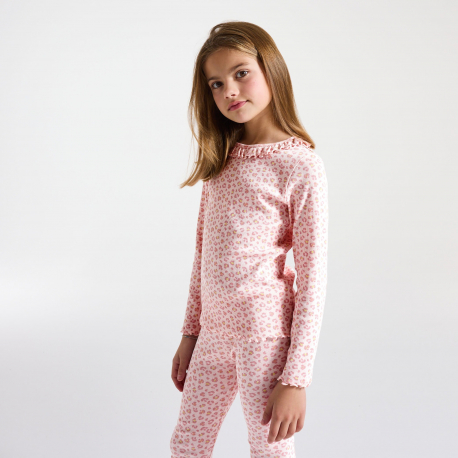 Okaidi Πιτζάμα 2 τεμαχίων από μακό με γραμμές λεοπάρ ροζ