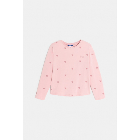 Okaidi Μπλούζα μακρυμάνικη με καρδούλες, ροζ για κορίτσια