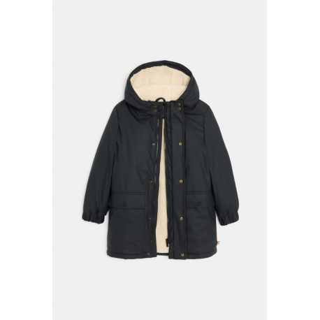 Okaidi Παλτό με κουκούλα με επένδυση από χοντρό φλις σε σκούρο γκρι για αγόρια