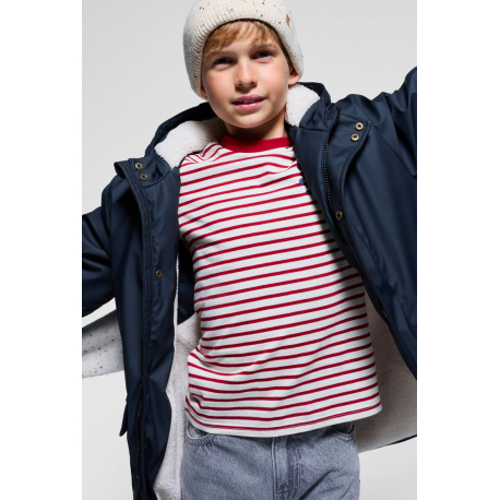 Okaidi Παλτό με κουκούλα με επένδυση από χοντρό φλις σε σκούρο γκρι για αγόρια