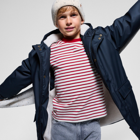 Okaidi Παλτό με κουκούλα με επένδυση από χοντρό φλις σε σκούρο γκρι για αγόρια