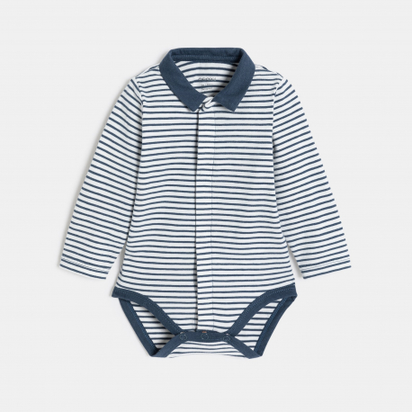 Obaibi Σαλοπέτα μακριά από βελούδο και ριγέ φορμάκι μπλε για μωρά αγοράκια