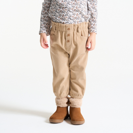 Obaibi Παντελόνι από βελούδο κοτλέ με ελαστική μέση μπεζ για μωρά κοριτσάκια