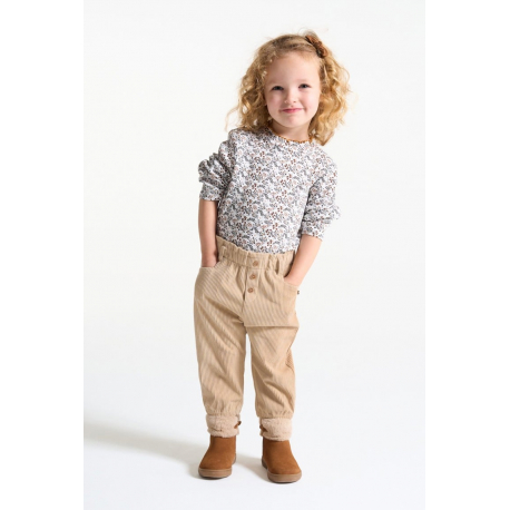 Obaibi Παντελόνι από βελούδο κοτλέ με ελαστική μέση μπεζ για μωρά κοριτσάκια