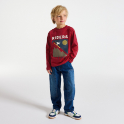 Okaidi Μπλούζα μακρυμάνικη με μοτίφ, κόκκινη, για αγόρια