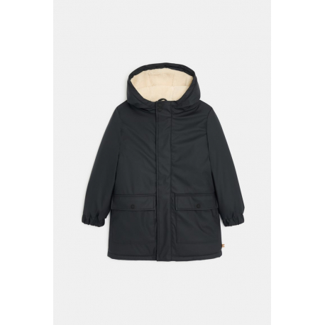 Okaidi Παλτό με κουκούλα με επένδυση από χοντρό φλις σε σκούρο γκρι για αγόρια