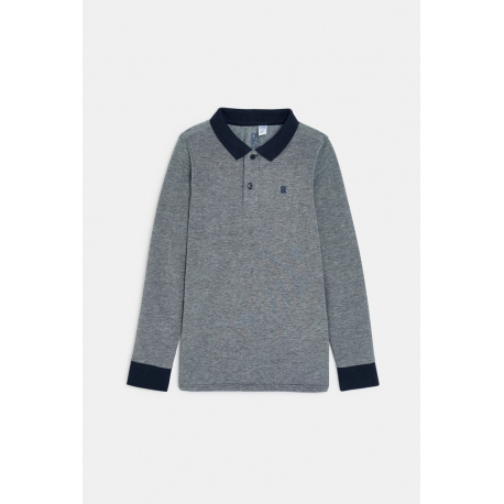 Okaidi Μπλούζα πόλο μακρυμάνικη, από βαμβακερό πικέ ύφασμα, μπλε για αγόρια