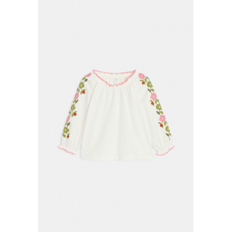 Obaibi Μπλούζα από χνουδωτό ύφασμα, με κέντημα, λευκή για μωρά κοριτσάκια