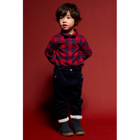 Obaibi Παντελόνι από βελούδο με ιδιαίτερο σχέδιο με ρεβέρ, μπλε για μωρά αγοράκια