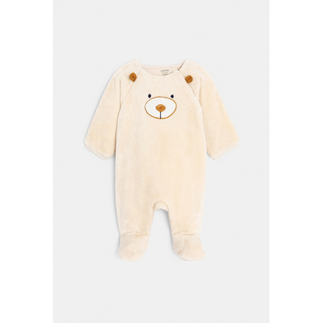 Obaibi Ολόσωμη φόρμα ύπνου από μαλακό φλις boa αρκουδάκι, μπεζ, για νεογέννητα