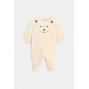 Obaibi Ολόσωμη φόρμα ύπνου από μαλακό φλις boa αρκουδάκι, μπεζ, για νεογέννητα