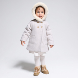 Obaibi Παλτό ζεστό από μάλλινο ύφασμα με κουκούλα γκρι για μωρά κοριτσάκια