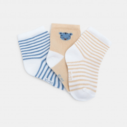 Obaibi Καλτσάκια ριγέ μπεζ για μωρά αγοράκια (σετ των 3)