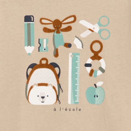 Obaibi Μπλούζα μακρυμάνικη, με θέμα σχολείο, μπεζ για μωρά αγοράκια