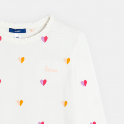 Okaidi Μπλούζα μακρυμάνικη με καρδούλες, λευκή για κορίτσια