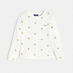 Okaidi Μπλούζα μακρυμάνικη με καρδούλες, λευκή για κορίτσια