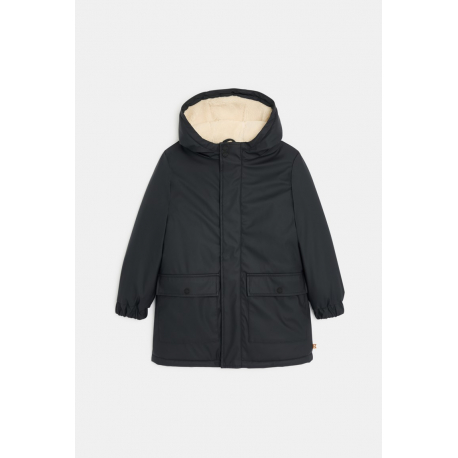 Okaidi Παλτό με κουκούλα με επένδυση από χοντρό φλις σε σκούρο γκρι για αγόρια