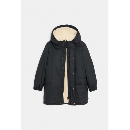 Okaidi Παλτό με κουκούλα με επένδυση από χοντρό φλις σε σκούρο γκρι για αγόρια