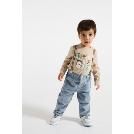 Obaibi Παντελόνι από κοτλέ βελούδο με τιράντες πορτοκαλί μπλε για μωρά αγοράκια