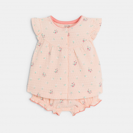 Obaibi Μπλούζα και φουφούλα από  βαμβακερό ύφασμα με ιδιαίτερο φλοράλ σχέδιο ροζ για μω