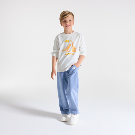 Okaidi Μπλούζα μακρυμάνικη με μοτίφ δεινόσαυρο, λευκή για αγόρια