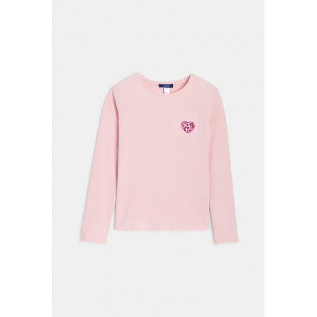 Okaidi Μπλούζα μακρυμάνικη με μοτίφ καρδιά λεοπάρ, ροζ για κορίτσια