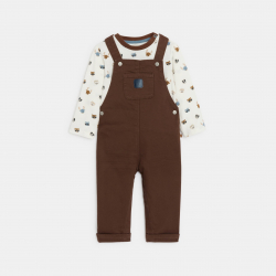 Obaibi Σαλοπέτα και μακρυμάνικη μπλούζα, καφέ για μωρά αγοράκια