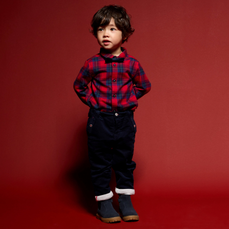 Obaibi Παντελόνι από βελούδο με ιδιαίτερο σχέδιο με ρεβέρ, μπλε για μωρά αγοράκια