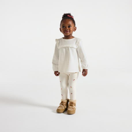 Obaibi Μπλούζα με ιδιαίτερο σχέδιο με βολάν φλοράλ, λευκή για μωρά κοριτσάκια