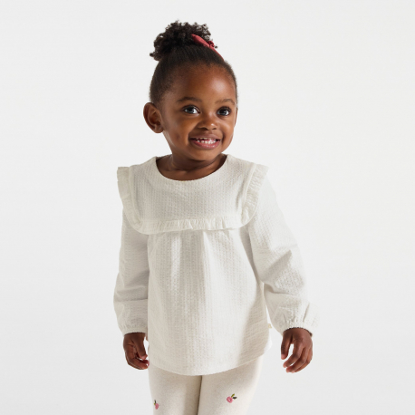 Obaibi Μπλούζα με ιδιαίτερο σχέδιο με βολάν φλοράλ, λευκή για μωρά κοριτσάκια