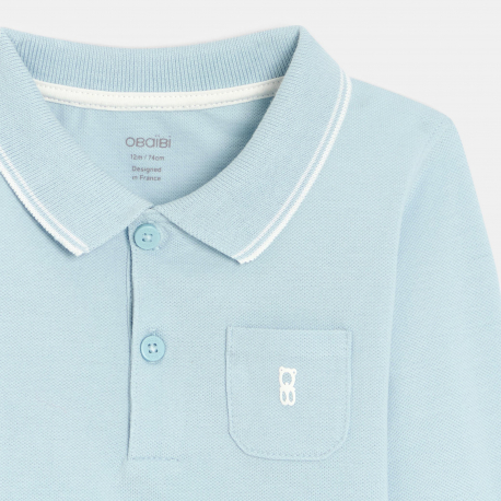 Obaibi Πόλο πικέ μονόχρωμο μακρυμάνικο, γαλάζιο, για μωρά αγοράκια