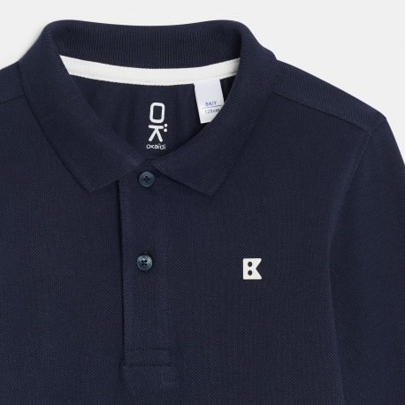 Okaidi Μπλούζα πόλο μακρυμάνικη, από βαμβακερό πικέ ύφασμα, μπλε για αγόρια