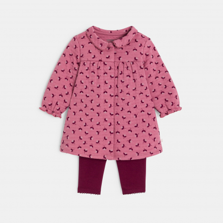 Obaibi Φόρεμα βαμβακερό με ιδιαίτερο φλοράλ σχέδιο και ροζ κολάν για μωρά κοριτσάκια