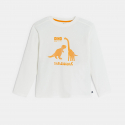Okaidi Μπλούζα μακρυμάνικη με μοτίφ δεινόσαυρο, λευκή για αγόρια