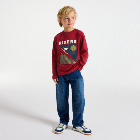 Okaidi Μπλούζα μακρυμάνικη με μοτίφ, κόκκινη, για αγόρια