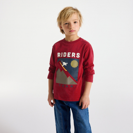 Okaidi Μπλούζα μακρυμάνικη με μοτίφ, κόκκινη, για αγόρια