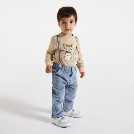 Obaibi Μπλούζα μακρυμάνικη, με θέμα σχολείο, μπεζ για μωρά αγοράκια