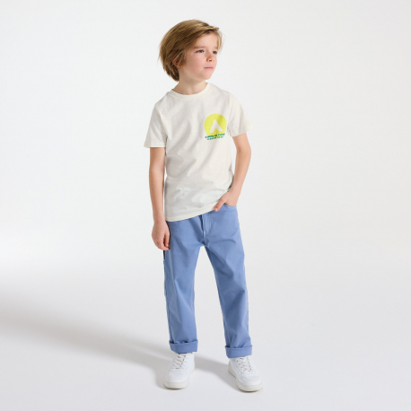 Okaidi Μπλούζα κοντομάνικη με μήνυμα γκρι μελανζέ για αγόρια