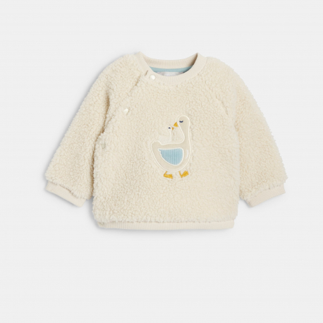 Obaibi Πουλόβερ απαλό από χονρό φλις και κολάν από κοτλέ βελούδο, λευκό, για νεογέννητα