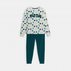 Okaidi Πιτζάμα 2 τεμαχίων από βελούδο με τυπωμένα σχέδια σε μπλε πράσινο για αγόρια