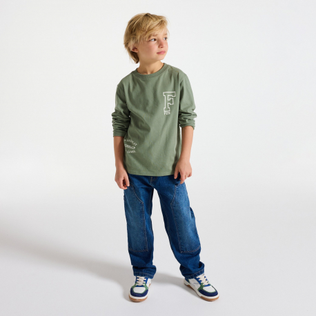 Okaidi Μπλούζα μακρυμάνικη με μήνυμα γκρι για αγόρια