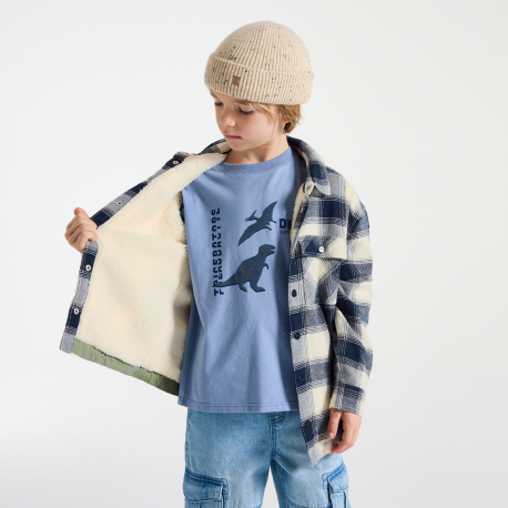 Okaidi Πουκάμισο μπουφάν καρό με εσωτερική επένδυση από φλις μπεζ για αγόρια