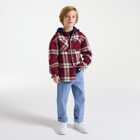 Okaidi Πουκάμισο μπουφάν καρό με κουκούλα κόκκινο για αγόρια