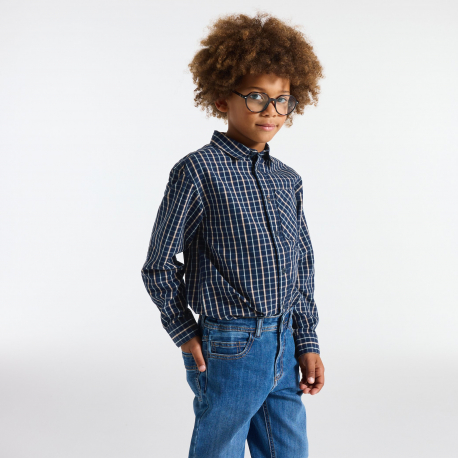 Okaidi Πουκάμισο καρό σε ναυτικό μπλε για αγόρια
