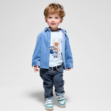 Obaibi Μπλούζα μακρυμάνικη, με μοτίφ ζώα, λευκή, για μωρά αγοράκια