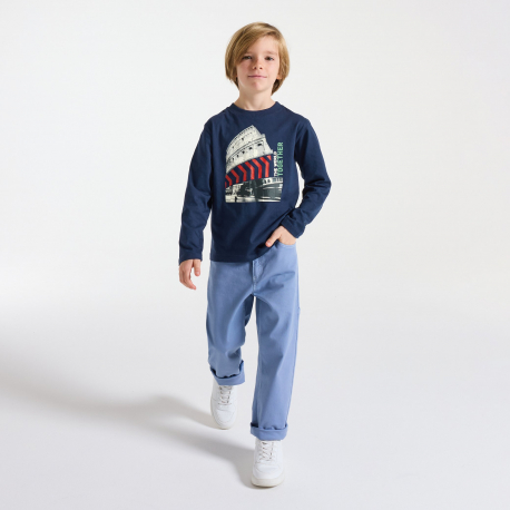 Okaidi Μπλούζα μακρυμάνικη με εμπριμέ σχέδιο πόλης, μπλε για αγόρια