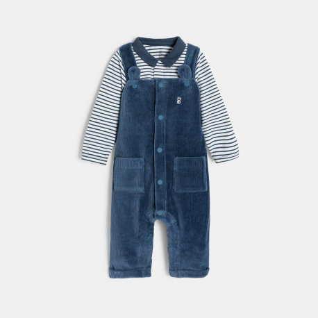 Obaibi Σαλοπέτα μακριά από βελούδο και ριγέ φορμάκι μπλε για μωρά αγοράκια