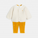 Obaibi Ζακέτα από χοντρό φλις, παντελόνι από βελούδο και φορμάκι κίτρινο για νεογέννητα