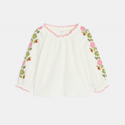 Obaibi Μπλούζα από χνουδωτό ύφασμα, με κέντημα, λευκή για μωρά κοριτσάκια